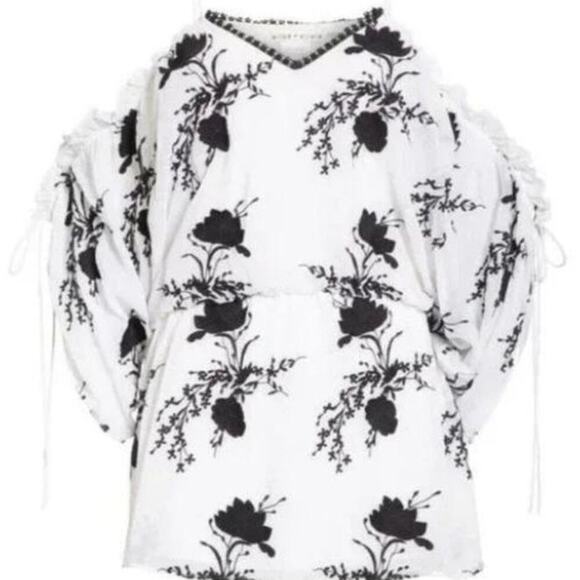 Alice Olivia Cold Shoulder Blouse Womens S Petite Holden Draped Off Shoulder NWT - Picture 5 of 11